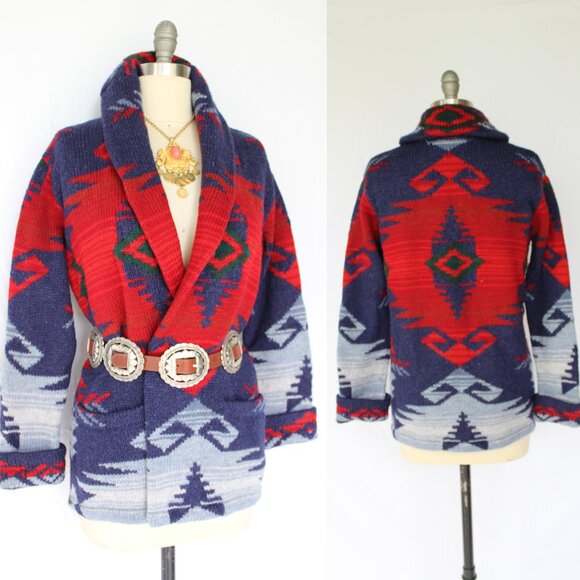 RALPH LAUREN vintage wool Cardigan wool sweater Aztec southwestern tribal jacket - Picture 1 of 10